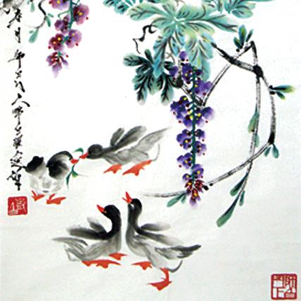 【中藝堂】邓白跃进 书画《吉祥三宝·紫气东来》