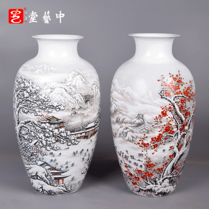 《天下祥瑞》对瓶  雪景大王 凌宗正 陶瓷艺术雪景珍藏瓷