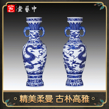 王怀治老师《青花云龙纹象耳对瓶》陆如陆涛联合创作柴烧对瓶