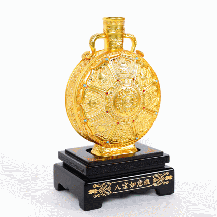 两代非遗技艺首聚一器 | 《八宝如意瓶》花丝镶嵌錾刻艺术摆件 | 金灿光闪，龙腾凤舞