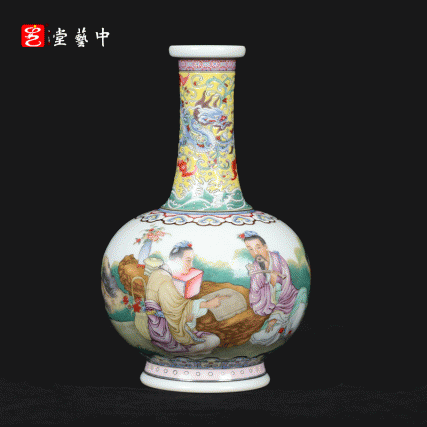 复刻上海博物馆藏珍·珐琅彩人物图瓶 | 王辉再现乾隆人物故事瓷 | 张良受书，运筹帷幄，黄地龙纹，气韵非凡