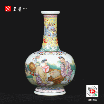 复刻上海博物馆藏珍·珐琅彩人物图瓶 | 王辉再现乾隆人物故事瓷 | 张良受书，运筹帷幄，黄地龙纹，气韵非凡