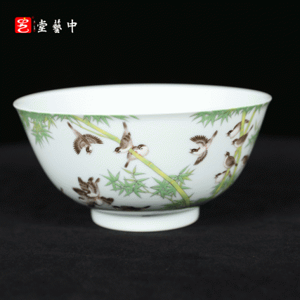 复刻台北故宫雍正官窑·珐琅彩竹雀图碗（一对） | 王辉再现诗书画印四绝珍品 | 竹雀生趣，题句钤印，对碗典藏