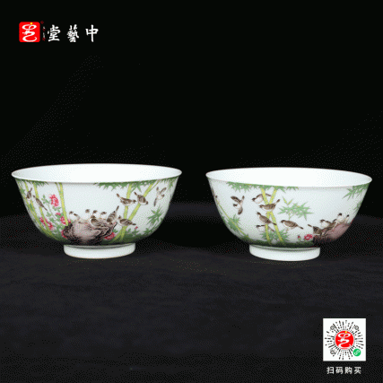 复刻台北故宫雍正官窑·珐琅彩竹雀图碗（一对） | 王辉再现诗书画印四绝珍品 | 竹雀生趣，题句钤印，对碗典藏